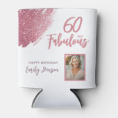60と素晴らしいピンクのグリッター写真60誕生日 缶クーラー (正面)