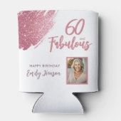60と素晴らしいピンクのグリッター写真60誕生日 缶クーラー (裏面)