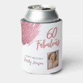60と素晴らしいピンクのグリッター写真60誕生日 缶クーラー (缶裏面)