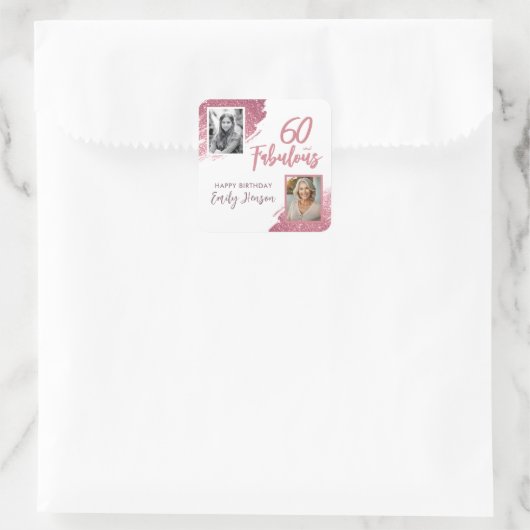 60と素晴らしいピンクのグリッター2写真60誕生日 スクエアシール (バッグ)