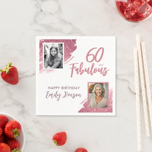 60と素晴らしいピンクのグリッター2写真60誕生日 スタンダードカクテルナプキン (インサイチュ)