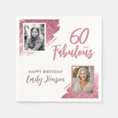 60と素晴らしいピンクのグリッター2写真60誕生日 スタンダードカクテルナプキン (正面)