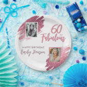 60と素晴らしいピンクのグリッター2写真60誕生日 ペーパープレート (パーティー)