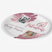 60と素晴らしいピンクのグリッター2写真60誕生日 ペーパープレート (アングル)