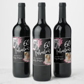 60と素晴らしいピンクのグリッター2写真60誕生日 ワインラベル (ボトル)