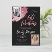 60と素晴らしいピンクのグリッター2写真60誕生日 招待状 (スタンド正面)