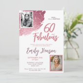 60と素晴らしいピンクのグリッター2写真60誕生日 招待状 (スタンド正面)