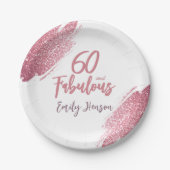 60と素晴らしいピンクグリッター60誕生日 ペーパープレート (正面)