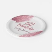 60と素晴らしいピンクグリッター60誕生日 ペーパープレート (アングル)