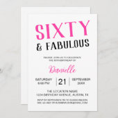 60と素晴らしいピンク60誕生日 招待状 (正面/裏面)