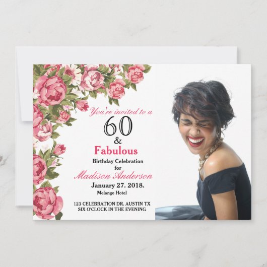 60と素晴らしいフローラ | 60番目の誕生日招待状 招待状 (正面)
