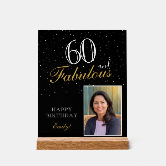 60と素晴らしいブラックエレガント誕生日写真 アクリルサイン (正面)
