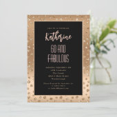 60と素晴らしいブラック金ゴールドスパークル赤面誕生日 招待状 (スタンド正面)