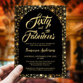 60と素晴らしいブラック金ゴールド60th誕生日パーティー 招待状