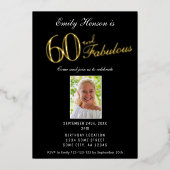 60と素晴らしいブラック60番目の誕生日金ゴールド 箔招待状 (正面)