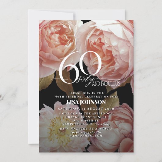 60と素晴らしいムーディーズ赤面ピンクフローラ植物学 招待状 (正面)