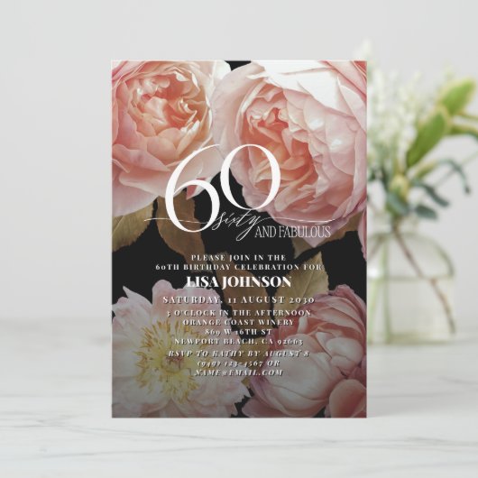 60と素晴らしいムーディーズ赤面ピンクフローラ植物学 招待状 (スタンド正面)