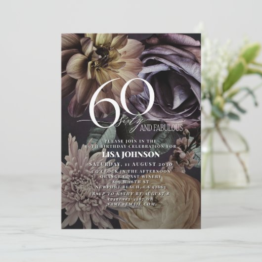 60と素晴らしいモダンダークムーディパープルフローラ 招待状 (スタンド正面)