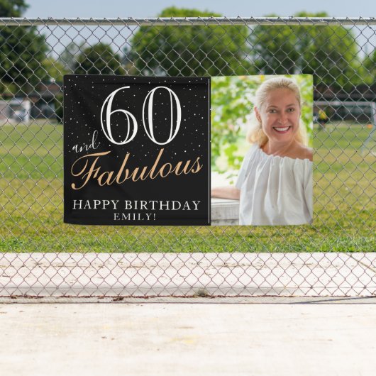 60と素晴らしいモダンブラック60th誕生日写真 横断幕 (インサイチュ)