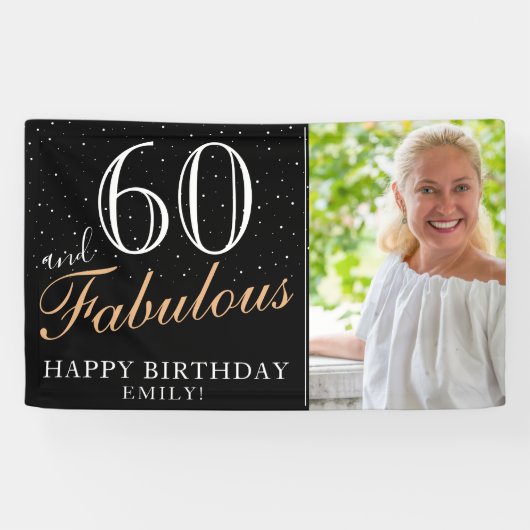 60と素晴らしいモダンブラック60th誕生日写真 横断幕 (横)
