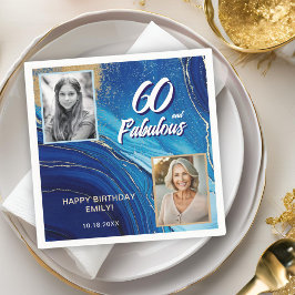 60と素晴らしい大理石グリッター2フォト誕生日 スタンダードカクテルナプキン