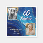 60と素晴らしい大理石グリッター2フォト誕生日 スタンダードカクテルナプキン (正面)