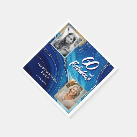 60と素晴らしい大理石グリッター2フォト誕生日 スタンダードカクテルナプキン (角)