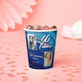 60と素晴らしい大理石グリッター2フォト誕生日 紙コップ