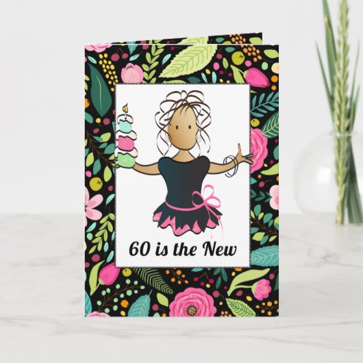 60と素晴らしい女はっきりしたの漫画誕生日 カード (正面)