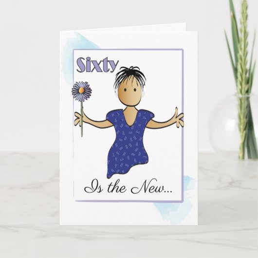 60と素晴らしい民族女性の漫画誕生日 カード (正面)