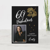 60と素晴らしい葉60誕生日写真 カード (正面)