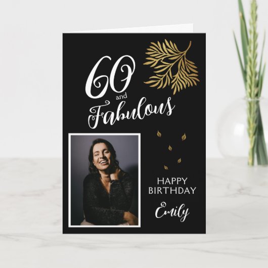 60と素晴らしい葉60誕生日写真 カード (正面)