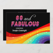60と素晴らしい虹の輝く誕生日パーティー 招待状 (正面/裏面)