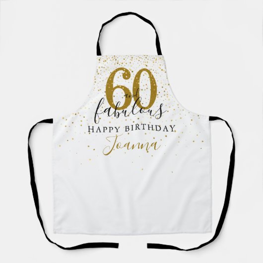 60と素晴らしい誕生日エレガント金ゴールドとブラック エプロン (正面)