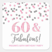 60と素晴らしい誕生日シルバーインク紙吹雪 スクエアシール (正面)