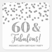 60と素晴らしい誕生日シルバー紙吹雪 スクエアシール (正面)