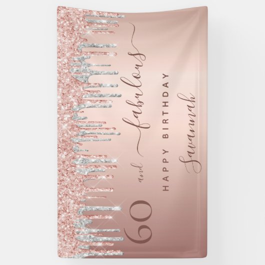 60と素晴らしい誕生日バラ金ゴールドグリッター銀 横断幕 (縦)