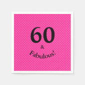 60と素晴らしい誕生日ブライトピンク水玉模様 スタンダードカクテルナプキン (正面)