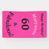 60と素晴らしい誕生日ブライトピンク水玉模様 横断幕 (横)