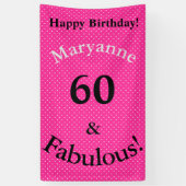 60と素晴らしい誕生日ブライトピンク水玉模様 横断幕 (縦)