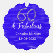 60と素晴らしい誕生日ブルーシルバー追加の日付 オーナメントカード (裏面)