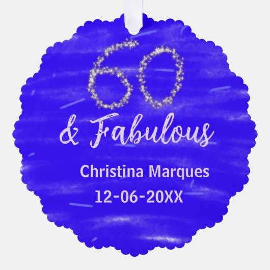 60と素晴らしい誕生日ブルーシルバー追加の日付 オーナメントカード (正面)