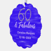 60と素晴らしい誕生日ブルーシルバー追加の日付 オーナメントカード (左)