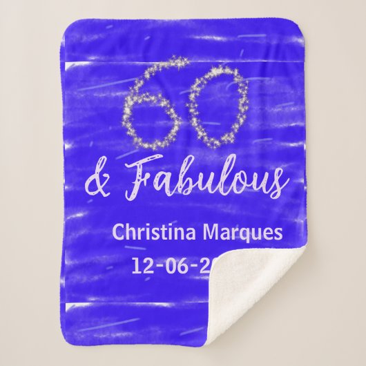 60と素晴らしい誕生日ブルーシルバー追加の日付 シェルパブランケット (正面)