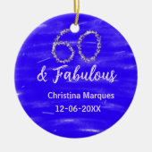 60と素晴らしい誕生日ブルーシルバー追加の日付 セラミックオーナメント (正面)