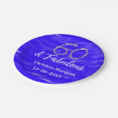 60と素晴らしい誕生日ブルーシルバー追加の日付 ペーパープレート (アングル)