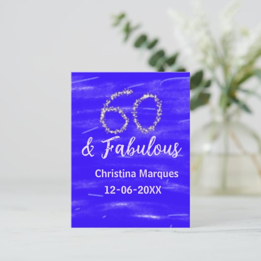 60と素晴らしい誕生日ブルーシルバー追加の日付 ポストカード (スタンド正面)