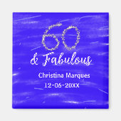 60と素晴らしい誕生日ブルーシルバー追加の日付 マグネット (正面)