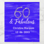 60と素晴らしい誕生日ブルーシルバー追加の日付 ワインラベル (シングルラベル)