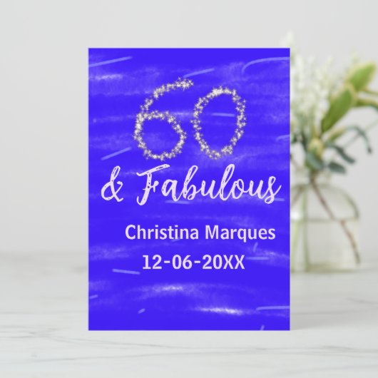 60と素晴らしい誕生日ブルーシルバー追加の日付 招待状 (スタンド正面)